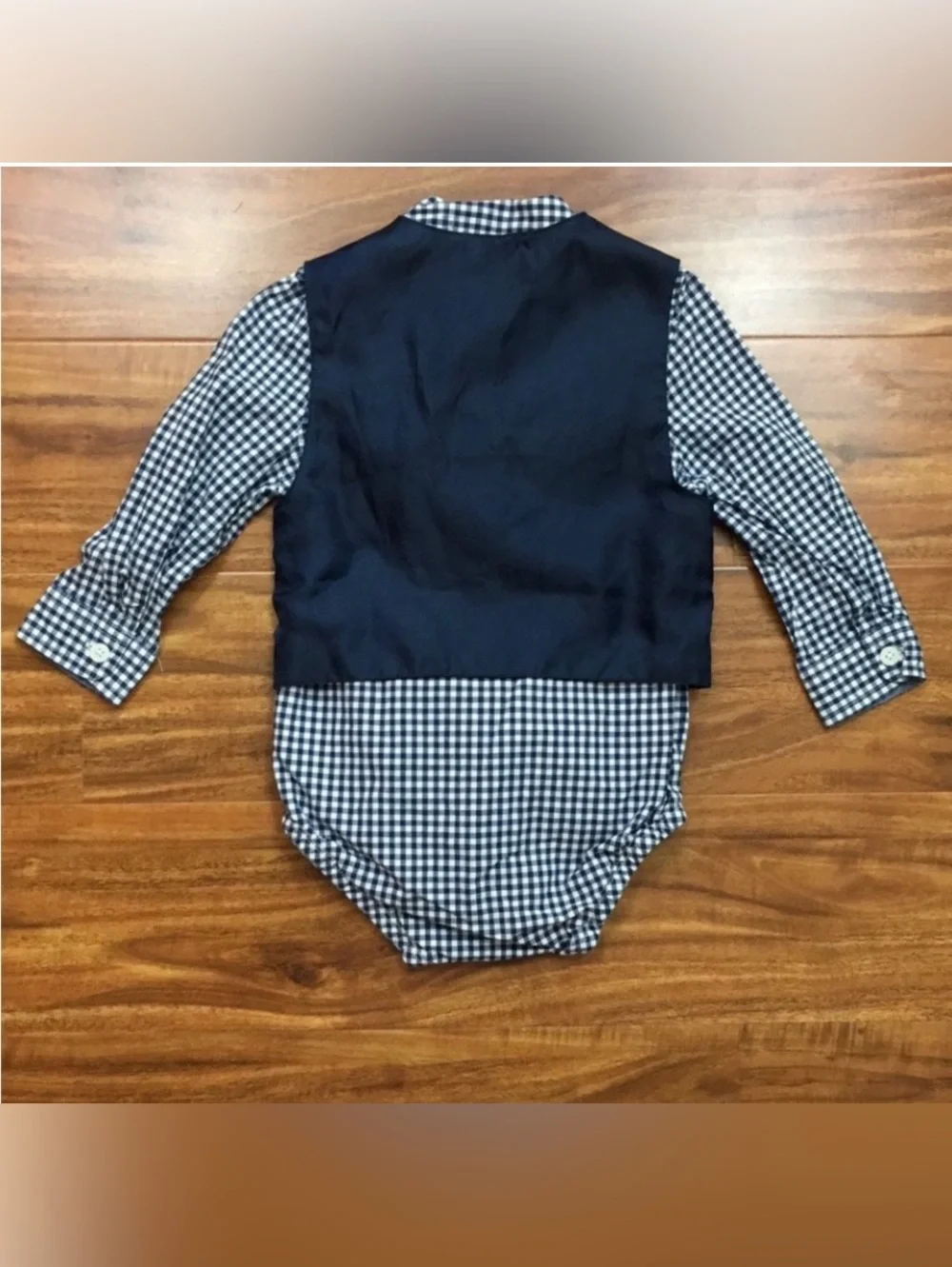3/$25 Baby OshGosh Boy Navy Gingham Button Shirt Onesie Vest Size 18M Preppy